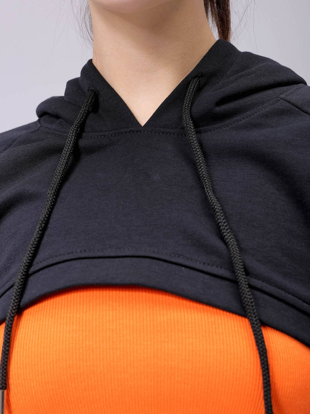 Womens Black Solid Hoodie | HD56 - view 5
