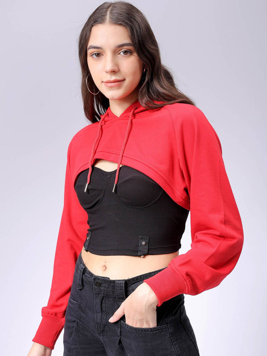 Womens Black Solid Hoodie | HD56 - view 8
