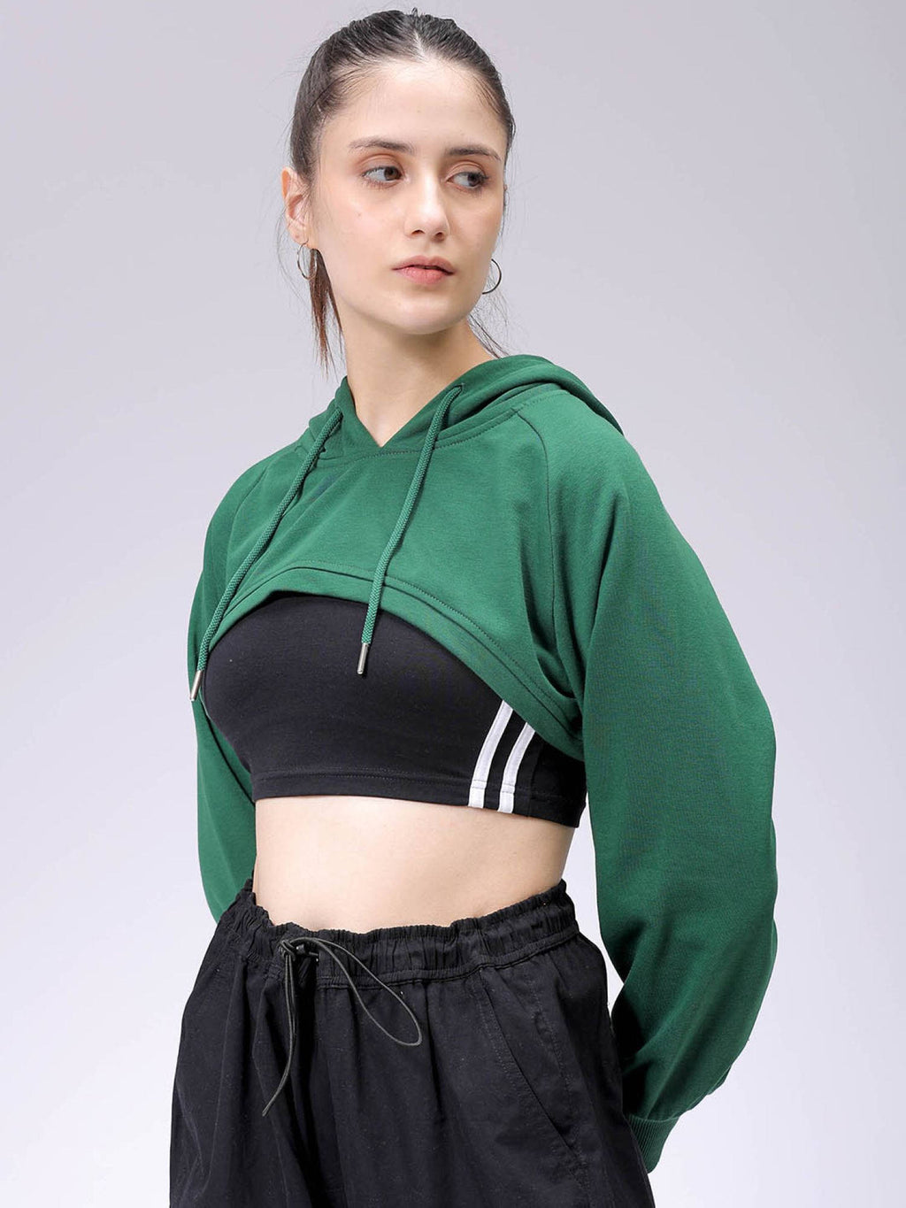 Womens Black Solid Hoodie | HD56 - view 15