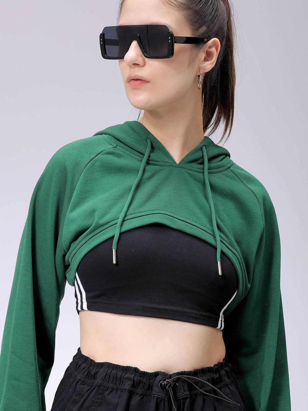 Womens Black Solid Hoodie | HD56 - view 16