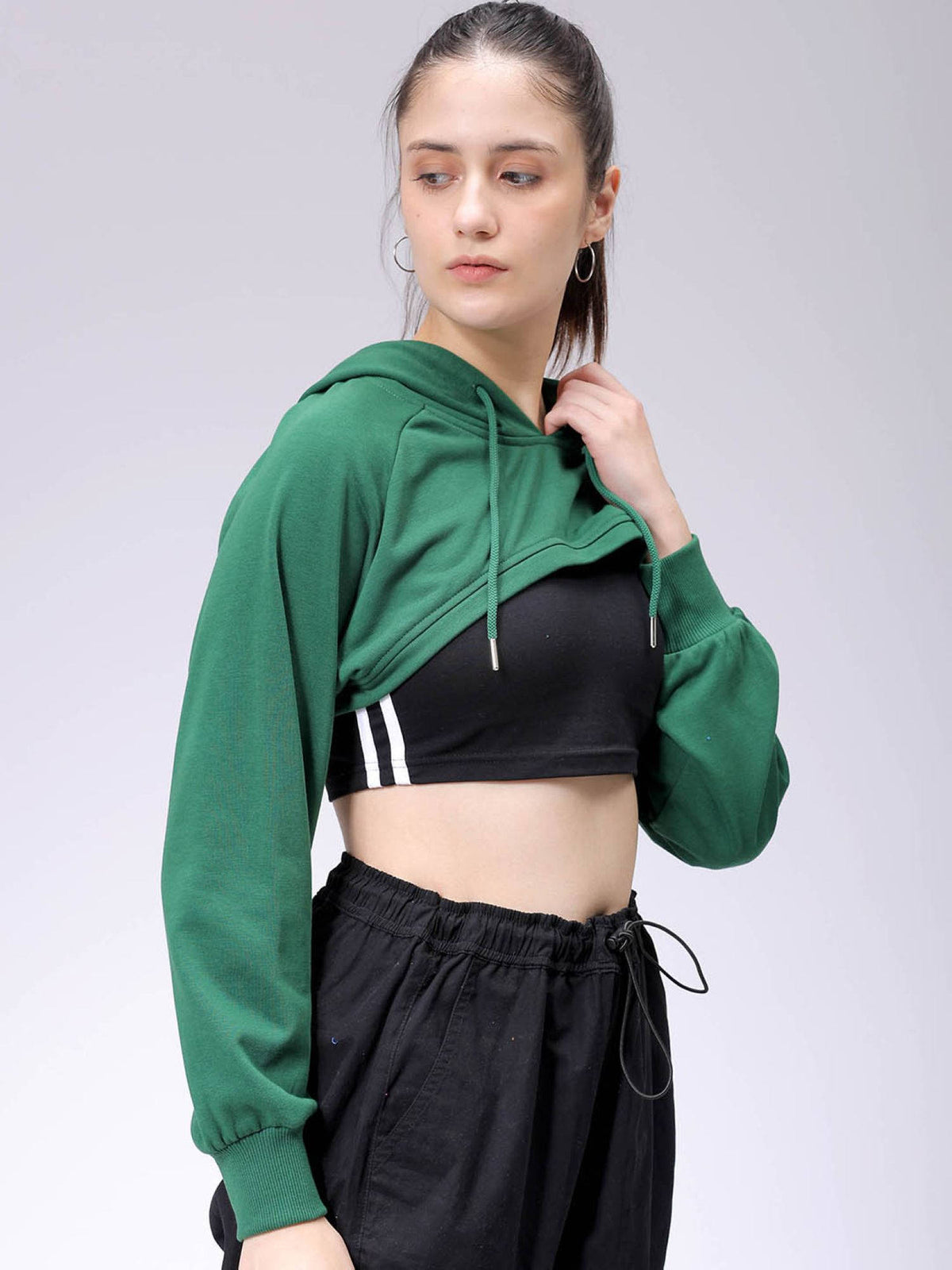 Womens Black Solid Hoodie | HD56 - view 17