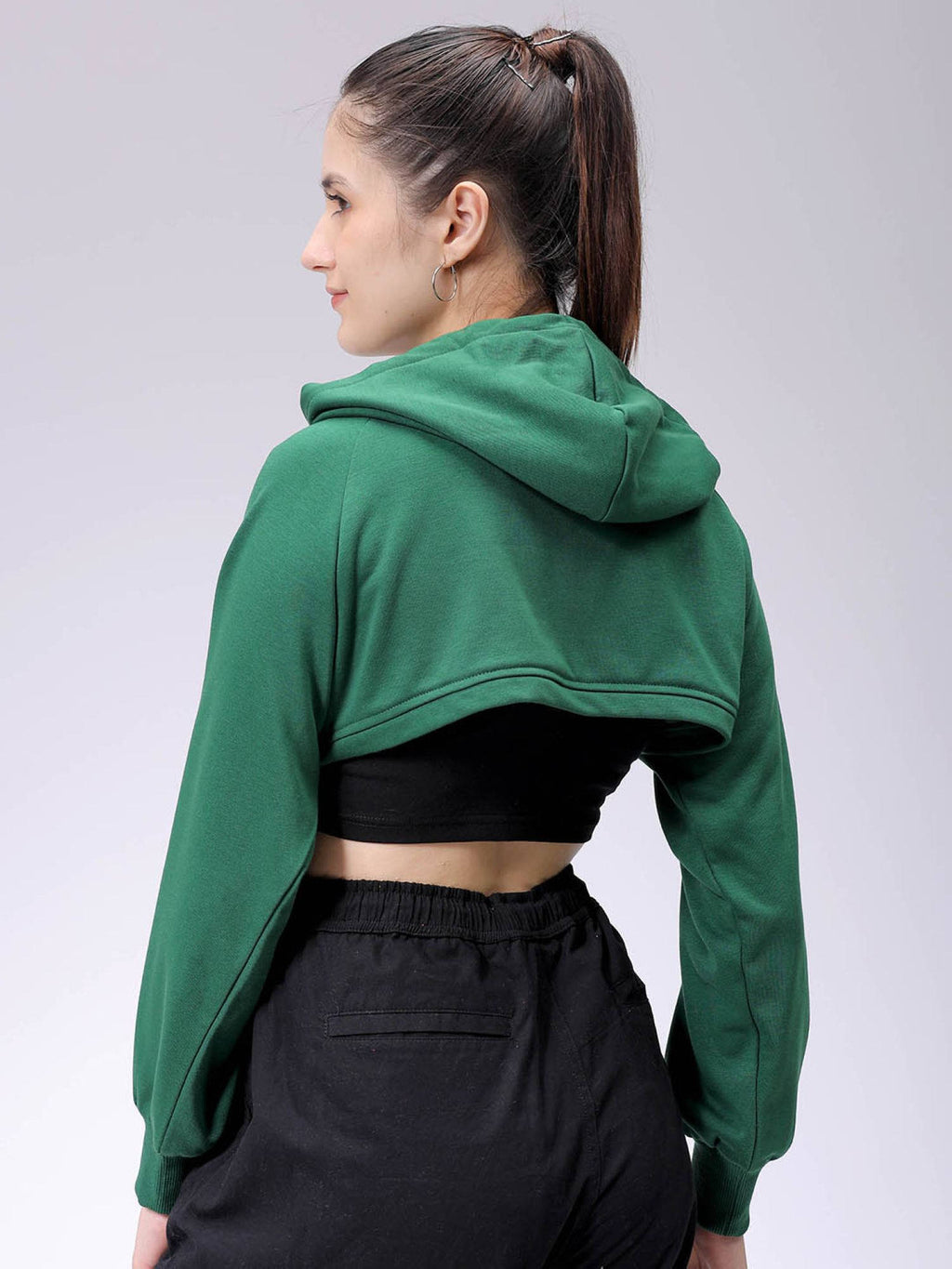 Womens Black Solid Hoodie | HD56 - view 18