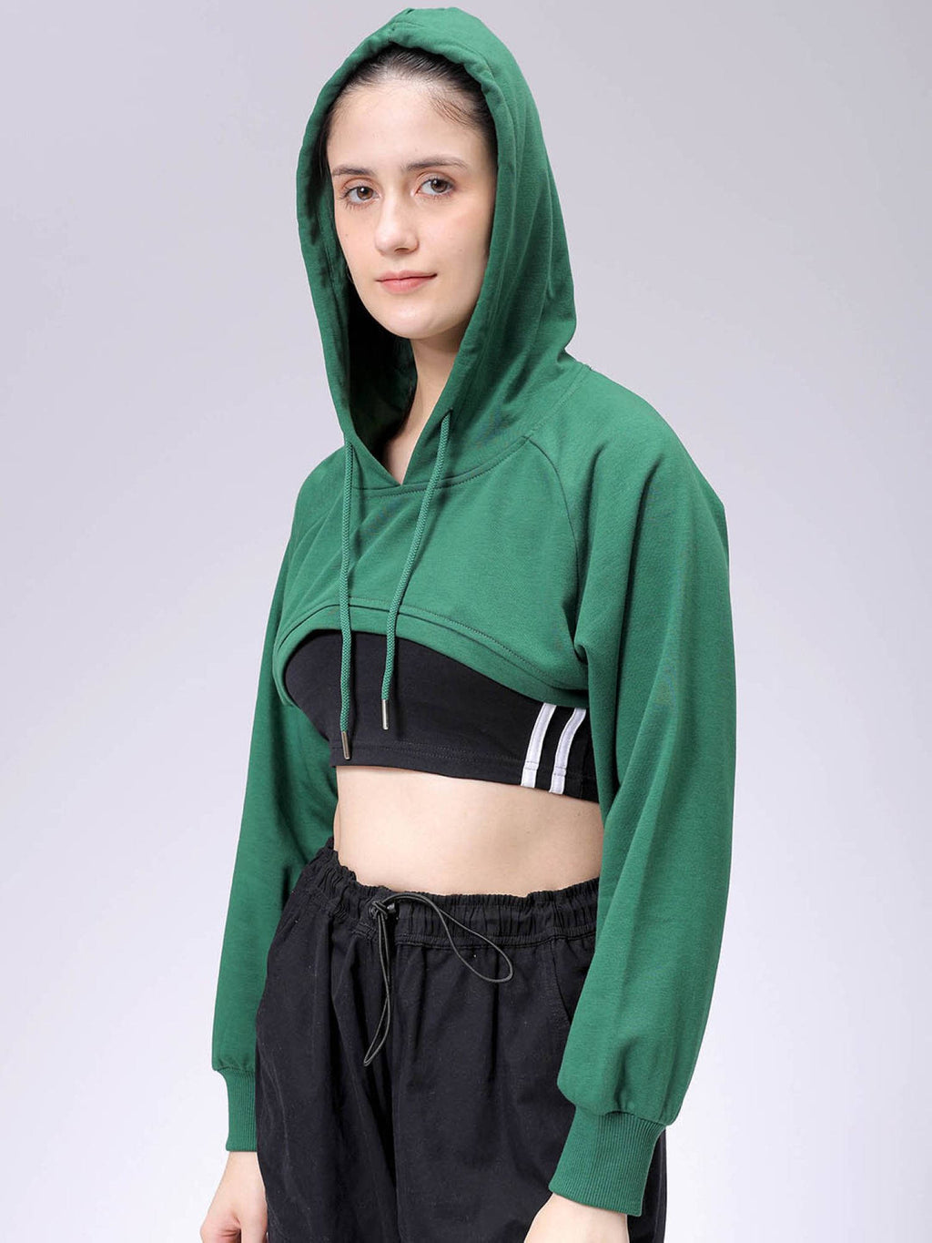 Womens Black Solid Hoodie | HD56 - view 19