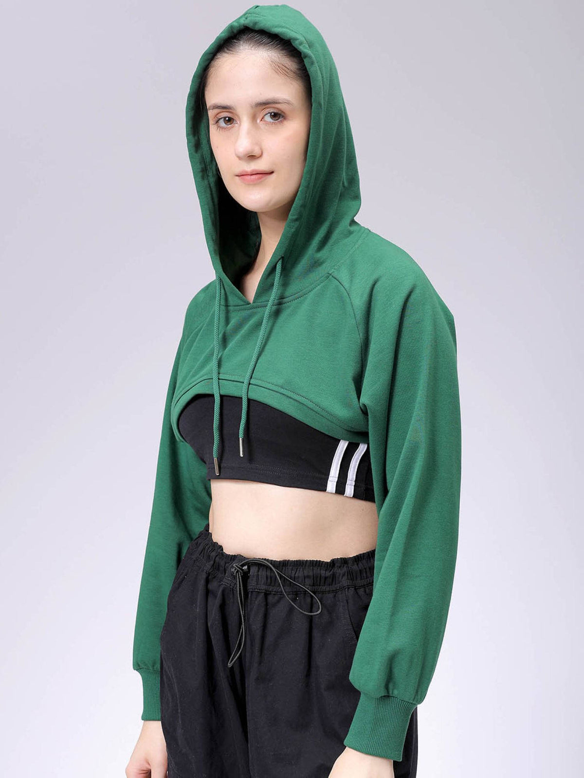 Womens Black Solid Hoodie | HD56 - view 19