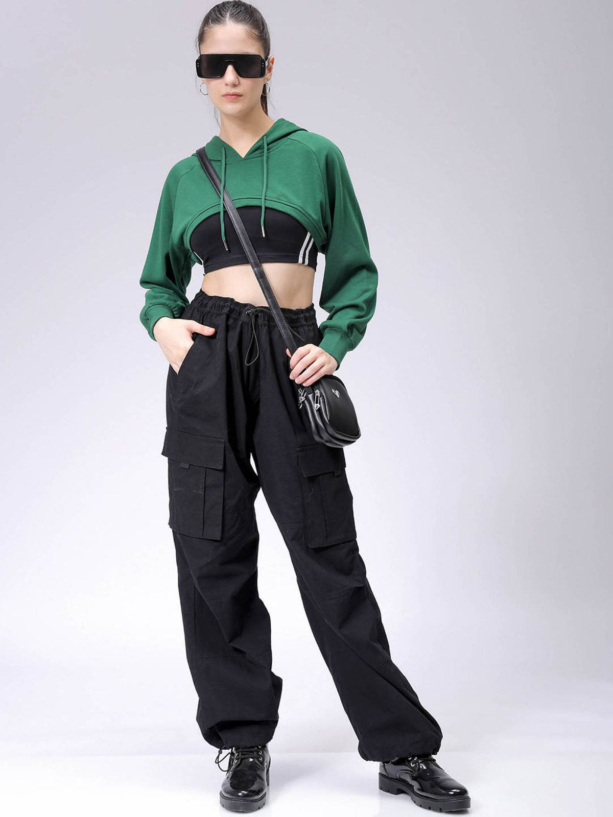 Womens Black Solid Hoodie | HD56 - view 22