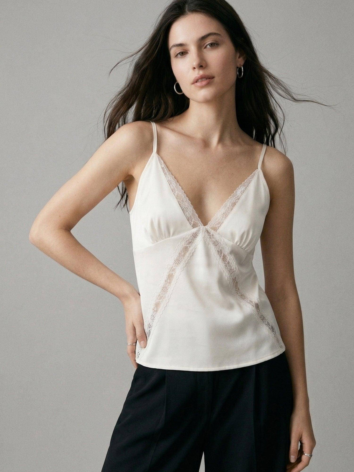 Off White Plunge Neck Camisole | TT98 - view 1
