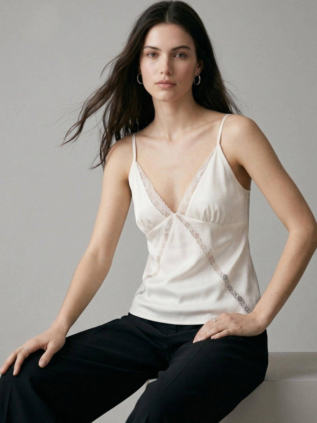 Off White Plunge Neck Camisole | TT98 - view 4