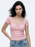 Red Semi Button Down Square Neck Top | CT61 - view 5