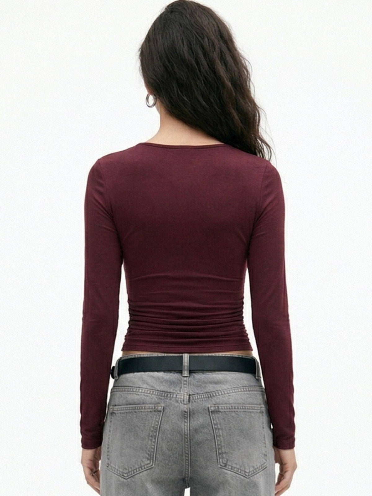 Maroon Full Sleeve V Neck Top | CT61 - view 4