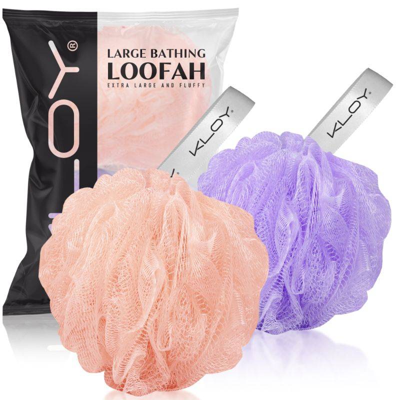 Large Bath Loofah Sponge Scrubber Exfoliator - Peach And Purple (Pack Of 2 ) | H02 - view 1