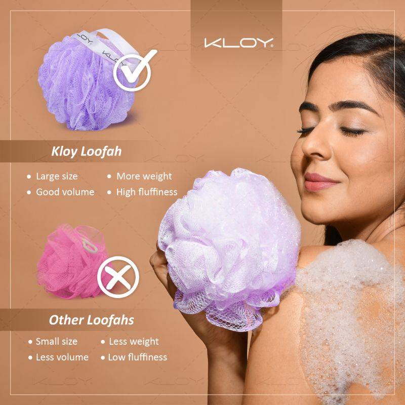 Large Bath Loofah Sponge Scrubber Exfoliator - Peach And Purple (Pack Of 2 ) | H02 - view 2