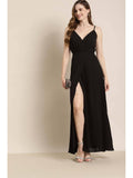Black Solid Long Dress | D56 - view 1