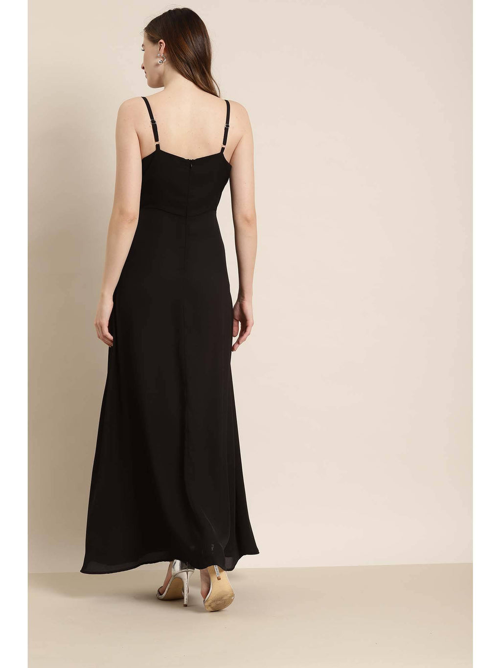 Black Solid Long Dress | D56 - view 2