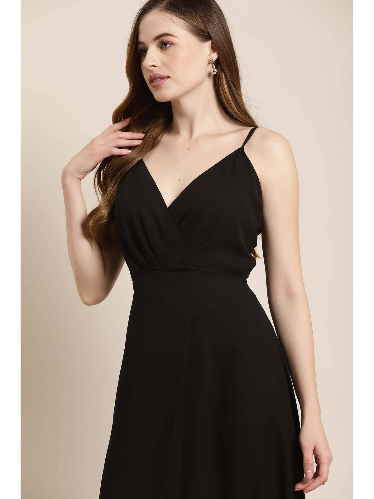 Black Solid Long Dress | D56 - view 3