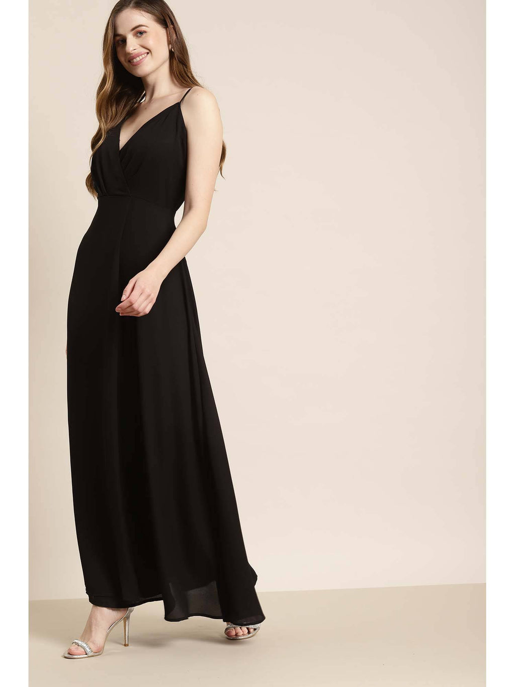 Black Solid Long Dress | D56 - view 4