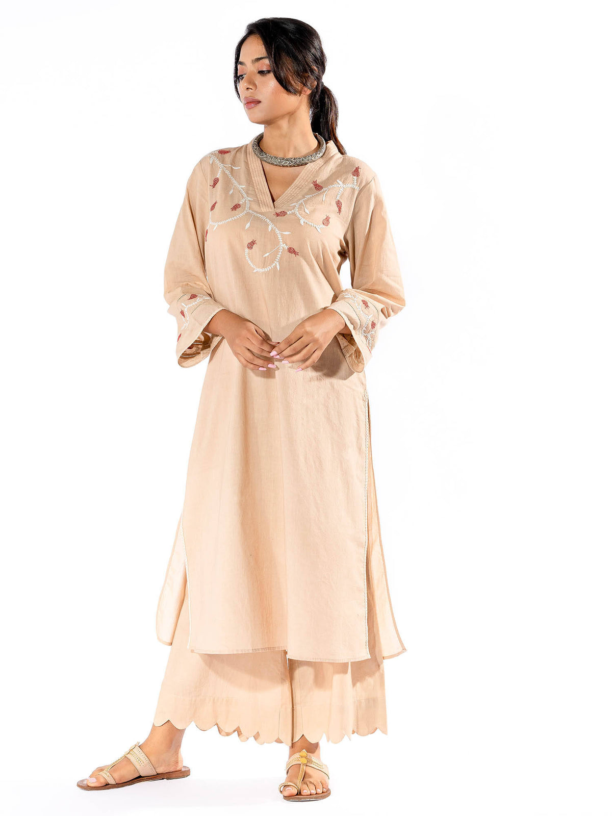 Peach Chikan Cotton Kurta | KDG - view 10