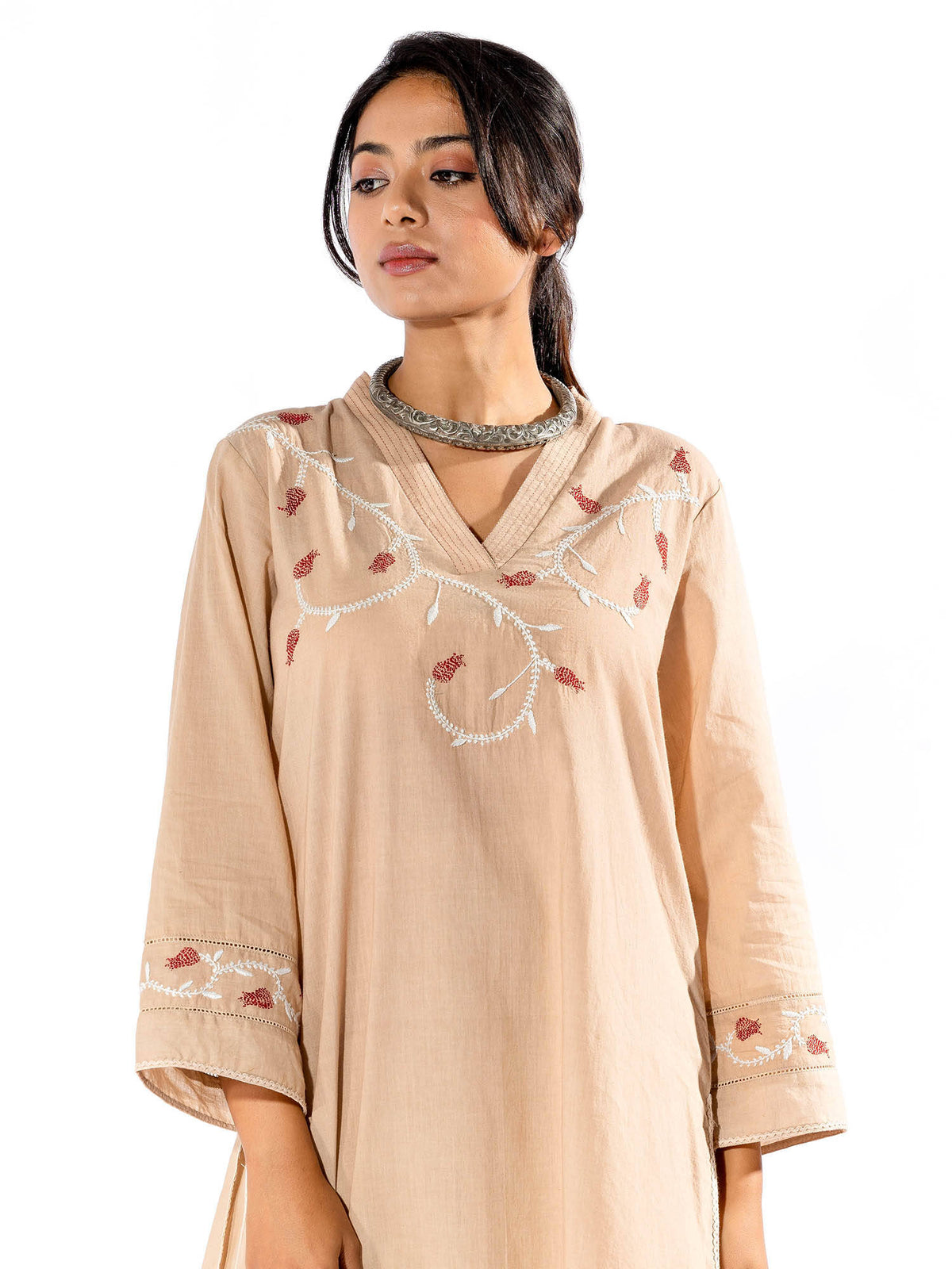Peach Chikan Cotton Kurta | KDG - view 11