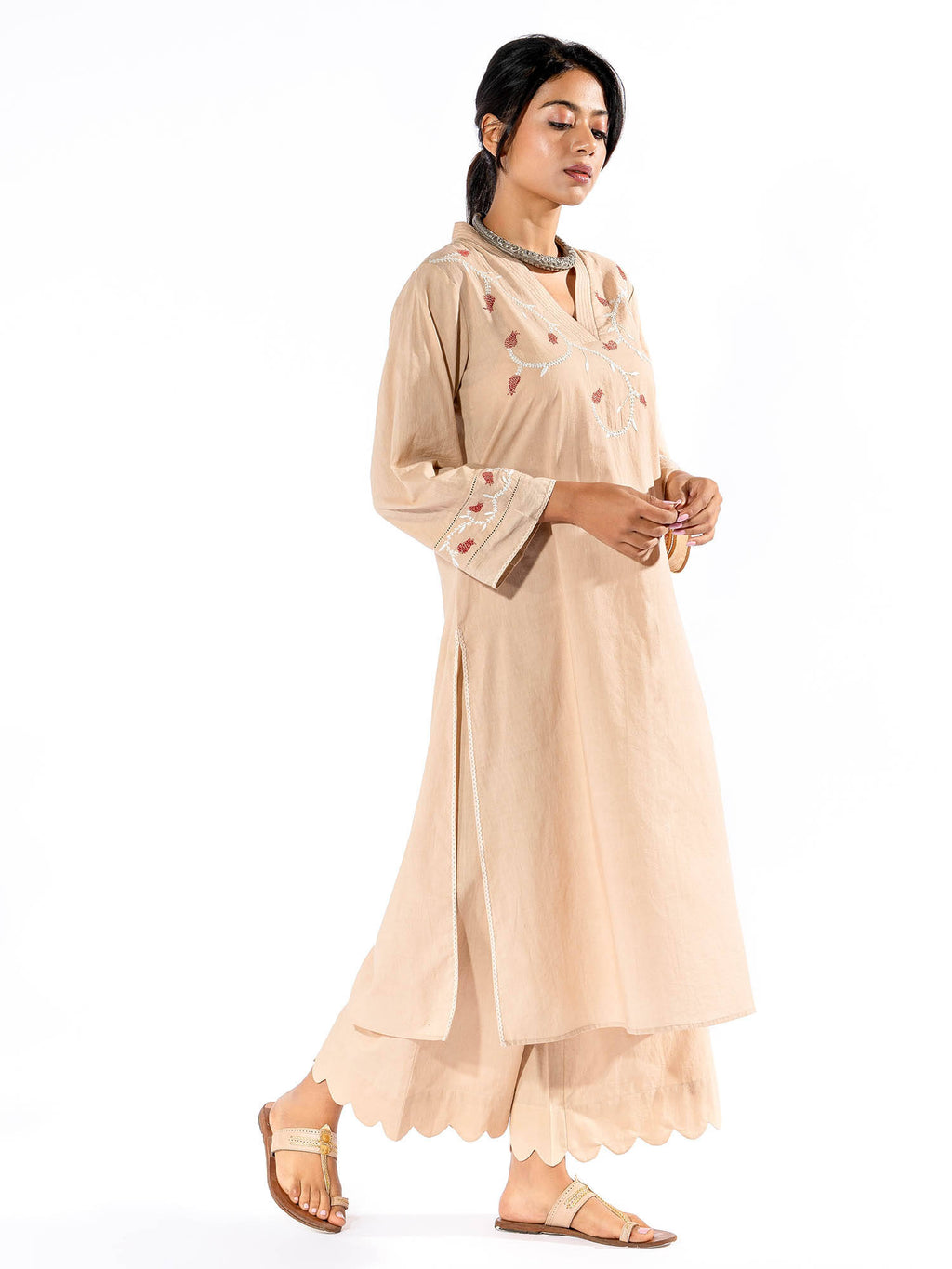 Peach Chikan Cotton Kurta | U3S - view 12