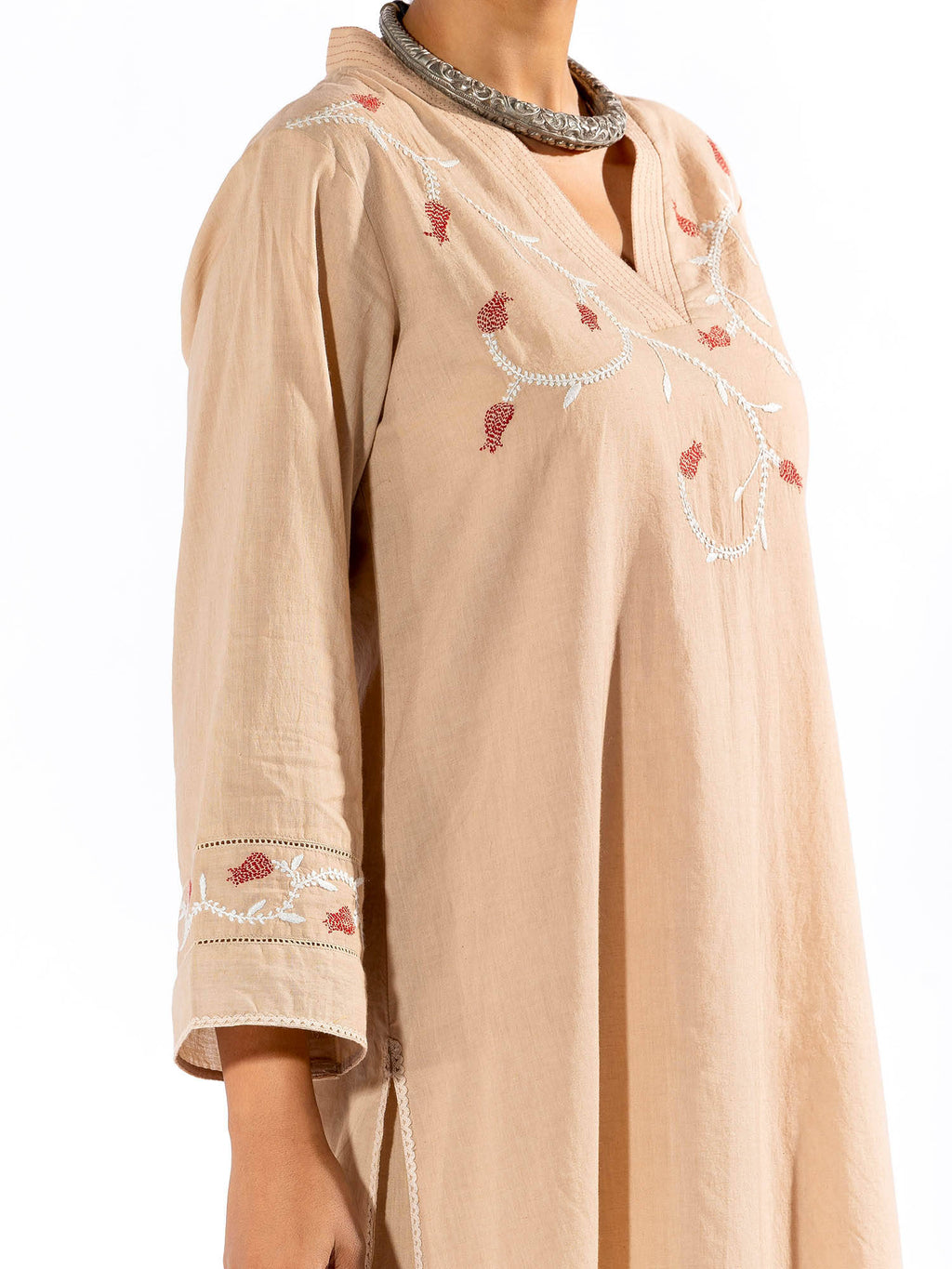 Peach Chikan Cotton Kurta | U3S - view 13