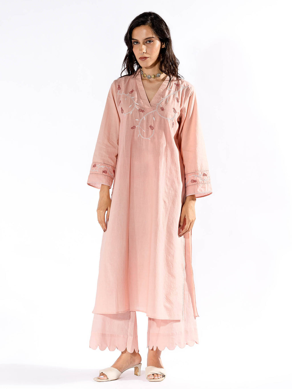 Peach Chikan Cotton Kurta | KDG - view 2
