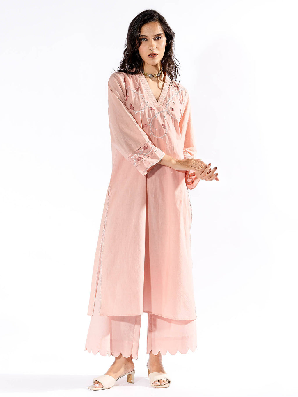 Peach Chikan Cotton Kurta | KDG - view 3