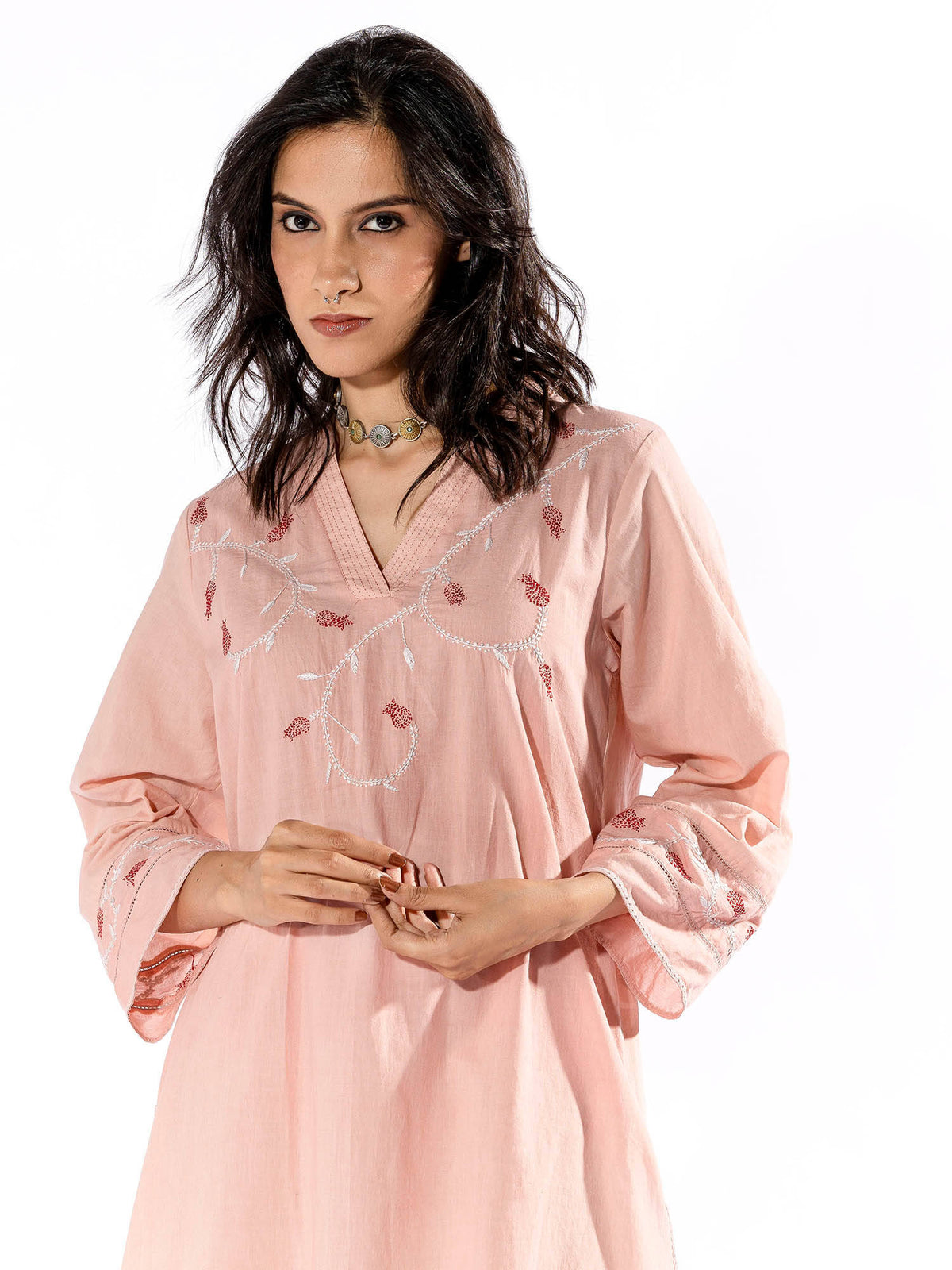 Peach Chikan Cotton Kurta | U3S - view 4