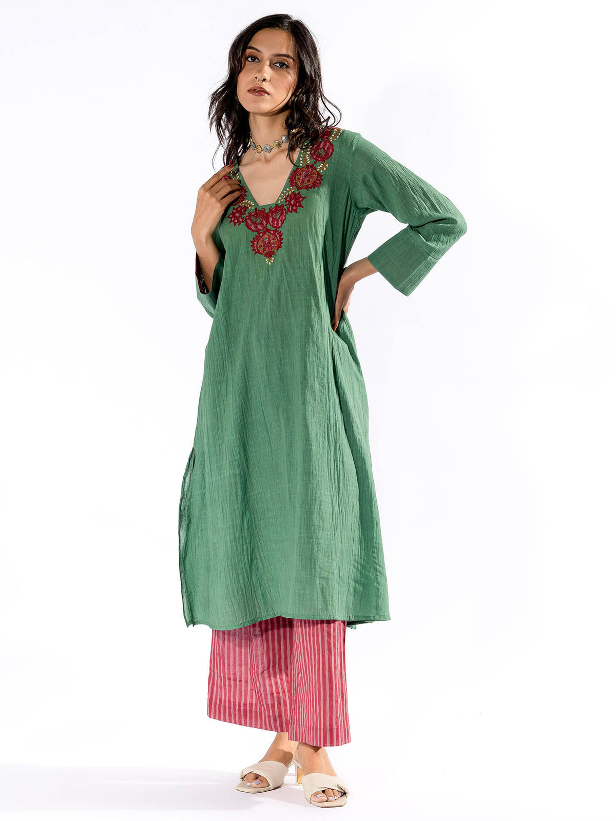 Green Embroiderd Kurta | KDG - view 2