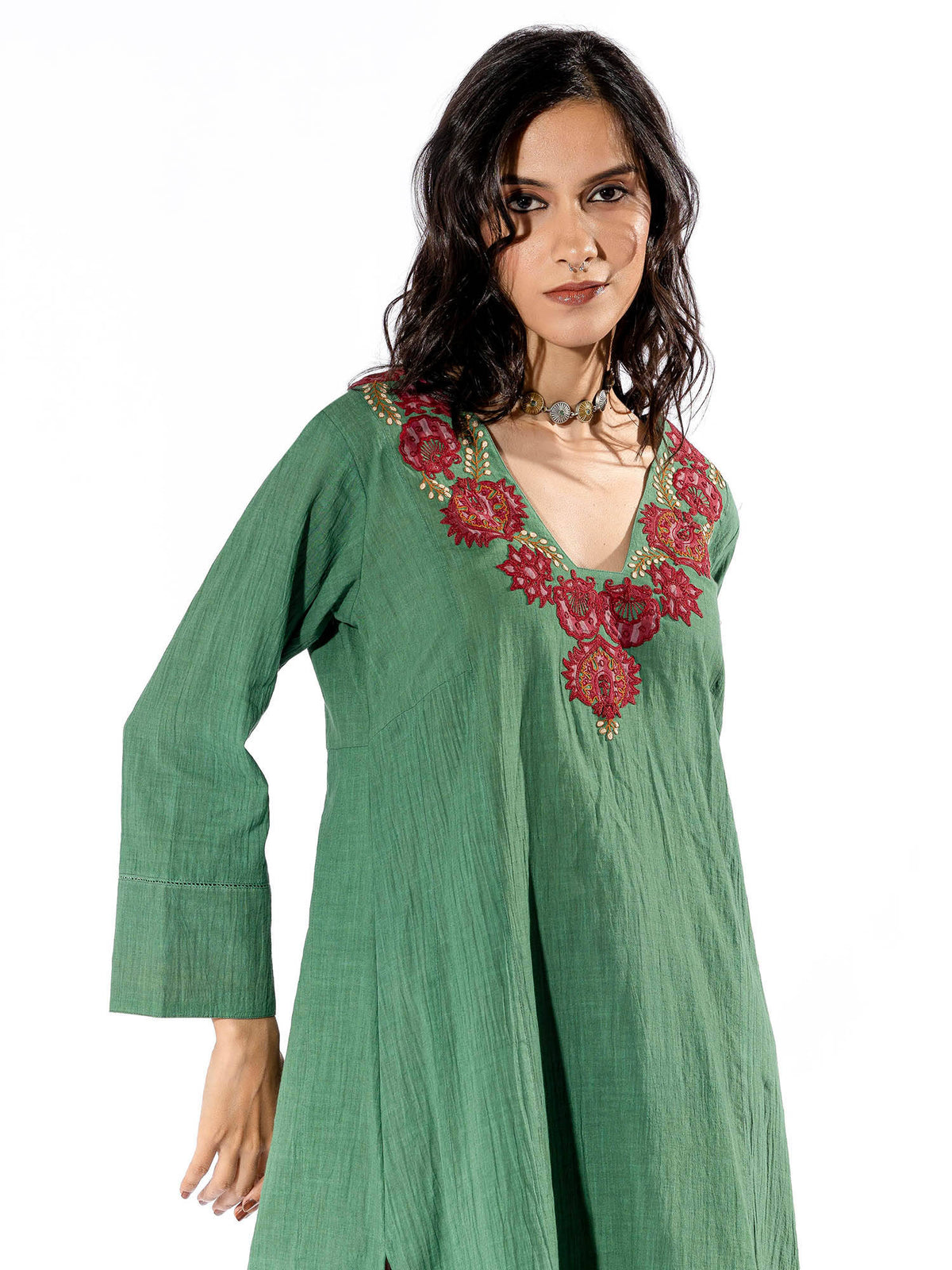 Green Embroiderd Kurta | FY93 - view 3