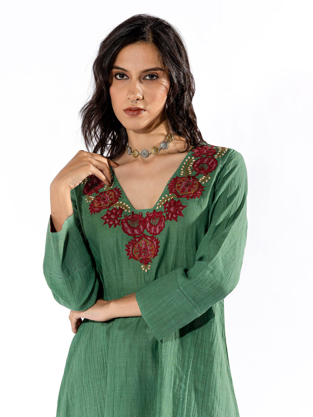 Green Embroiderd Kurta | FY93 - view 4