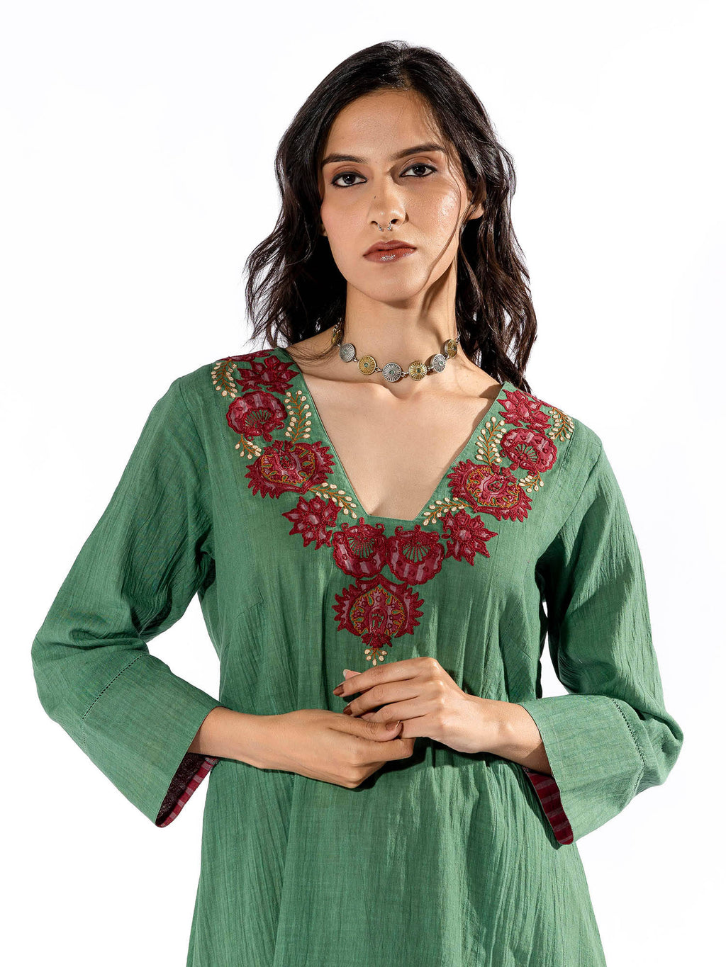 Green Embroiderd Kurta | KDG - view 5