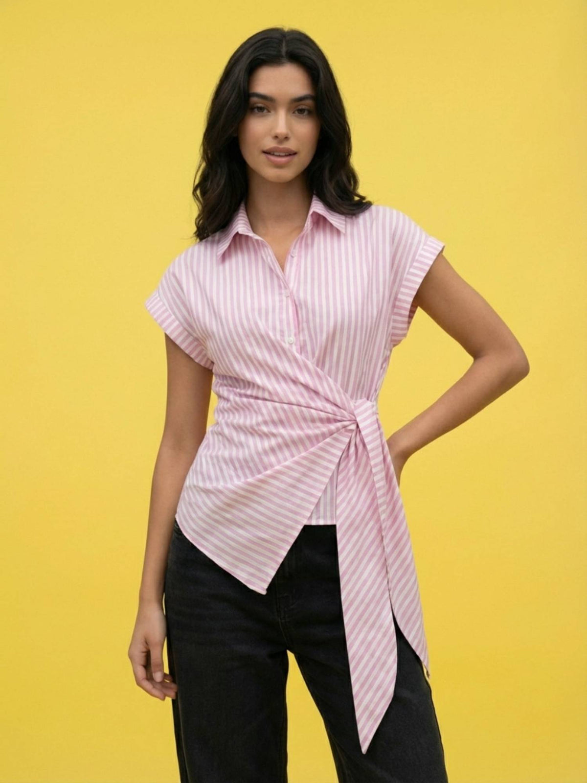Purple Women Striped Wrap Style Cotton Shirt | S67 - view 16