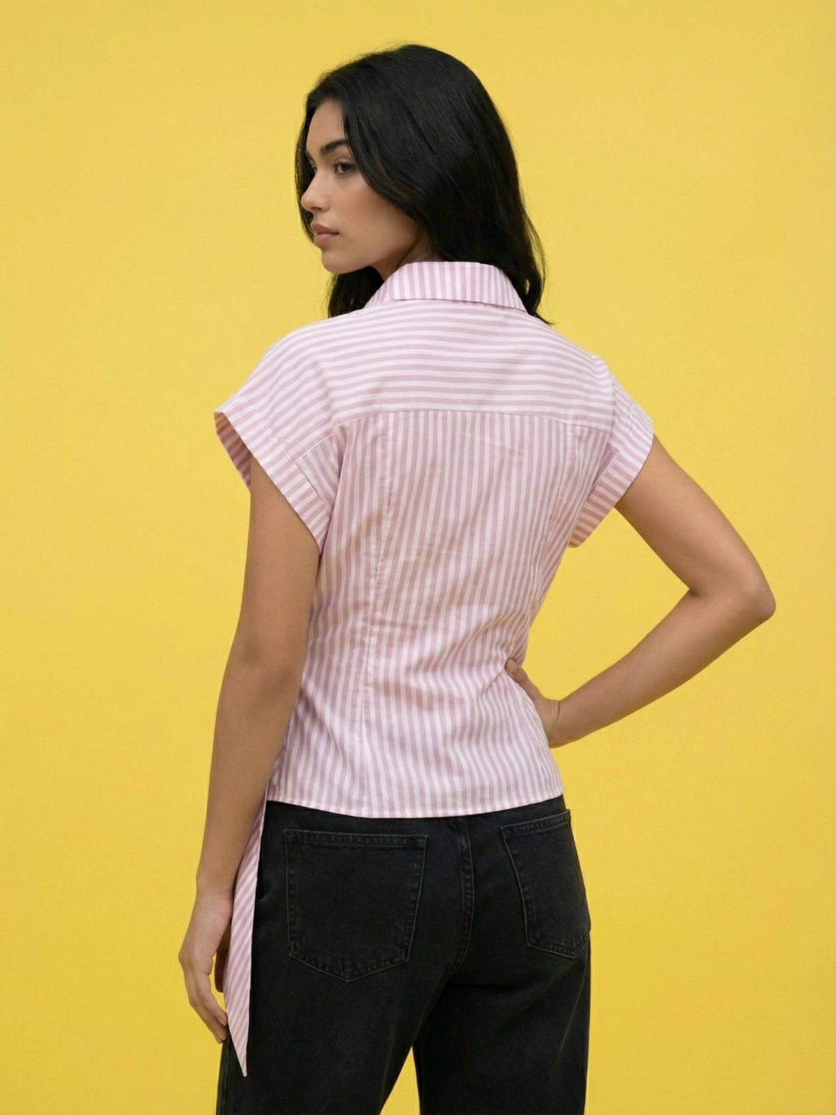 Pink Women Striped Wrap Style Cotton Shirt | S67 - view 2