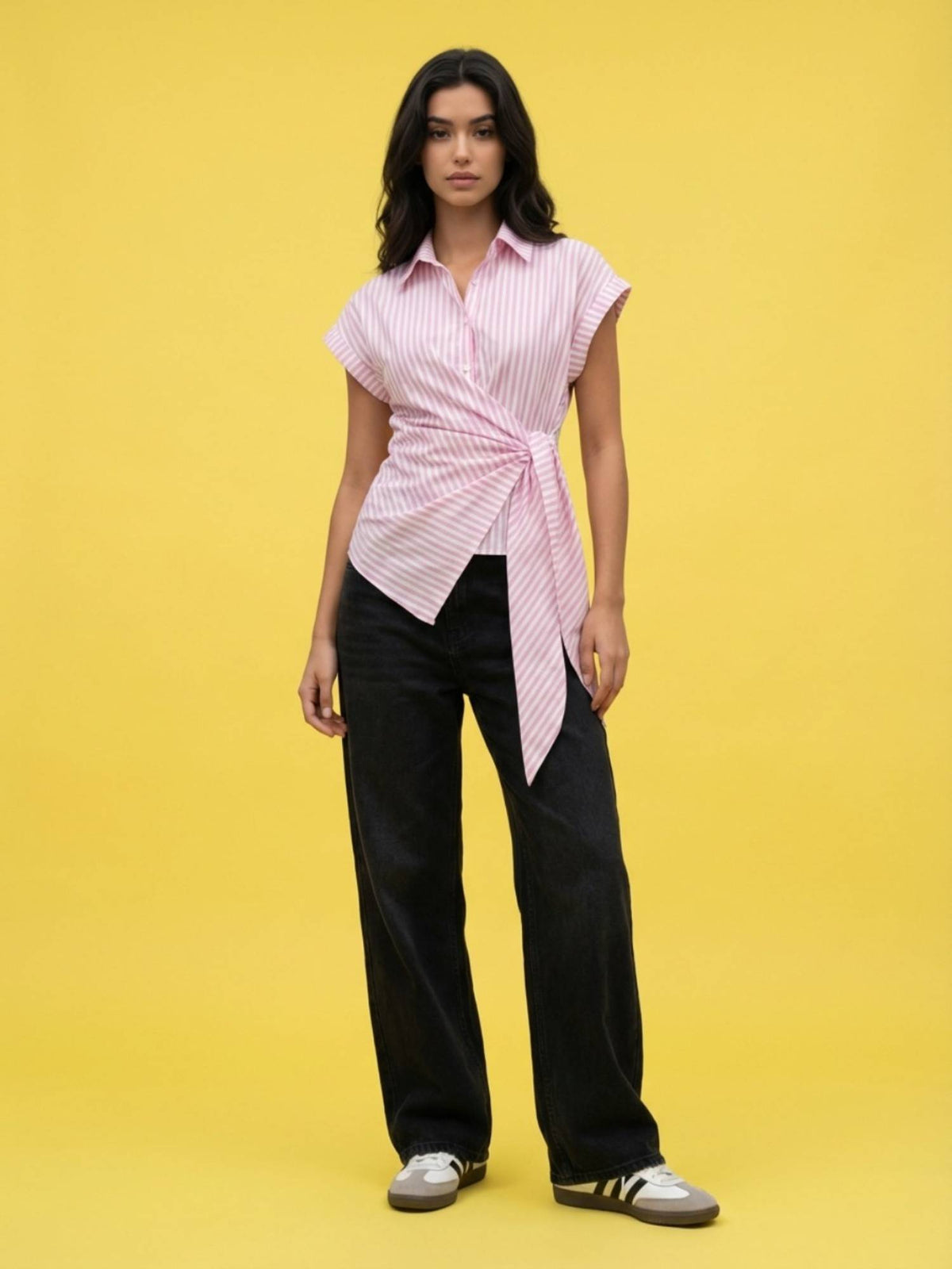 Pink Women Striped Wrap Style Cotton Shirt | S67 - view 4
