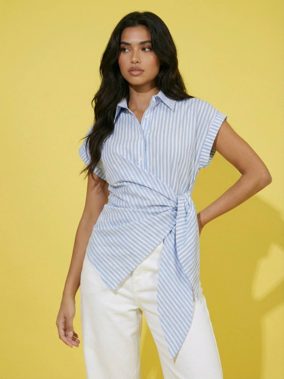 Purple Women Striped Wrap Style Cotton Shirt | S67 - view 11