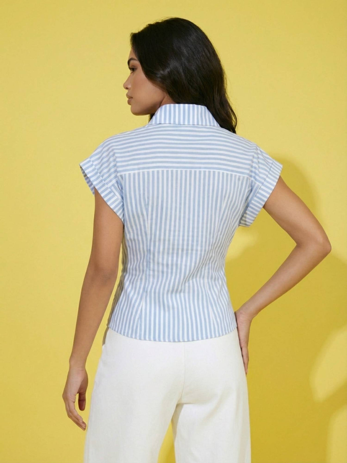 Blue Women Striped Wrap Style Cotton Shirt | S67 - view 2