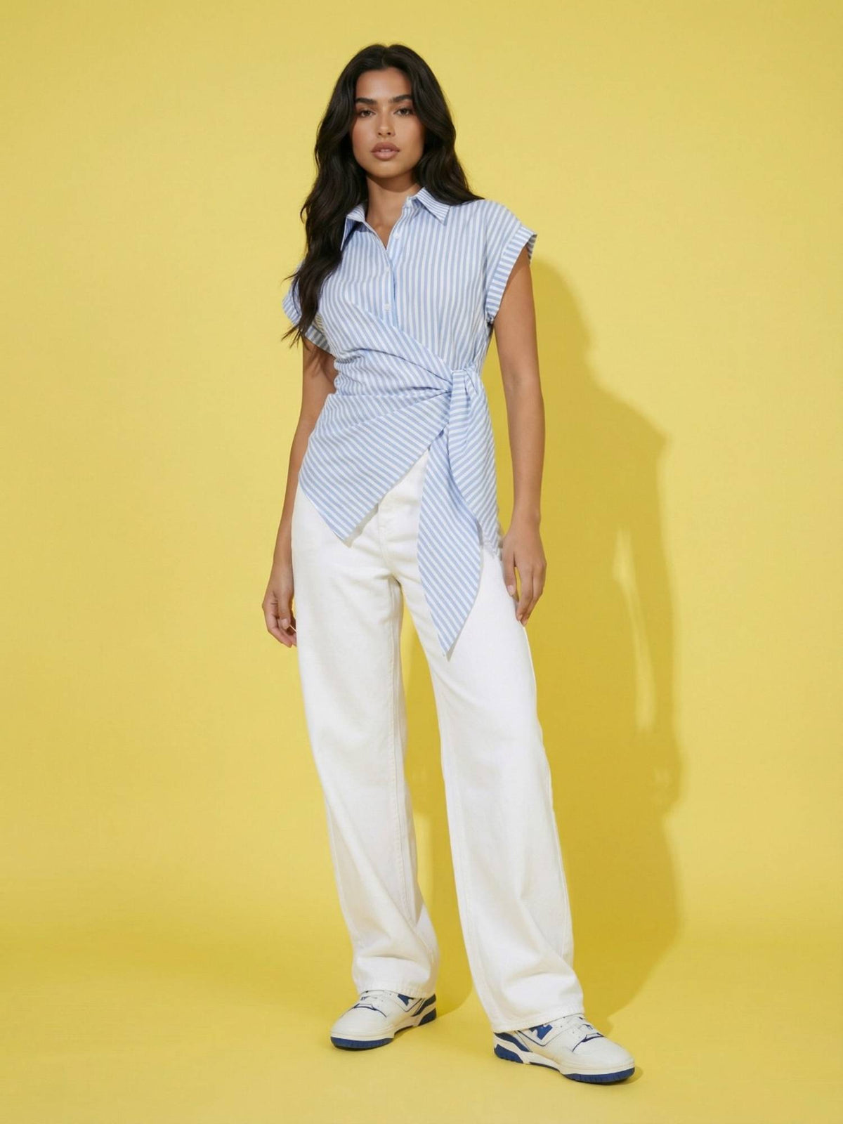 Blue Women Striped Wrap Style Cotton Shirt | S67 - view 4