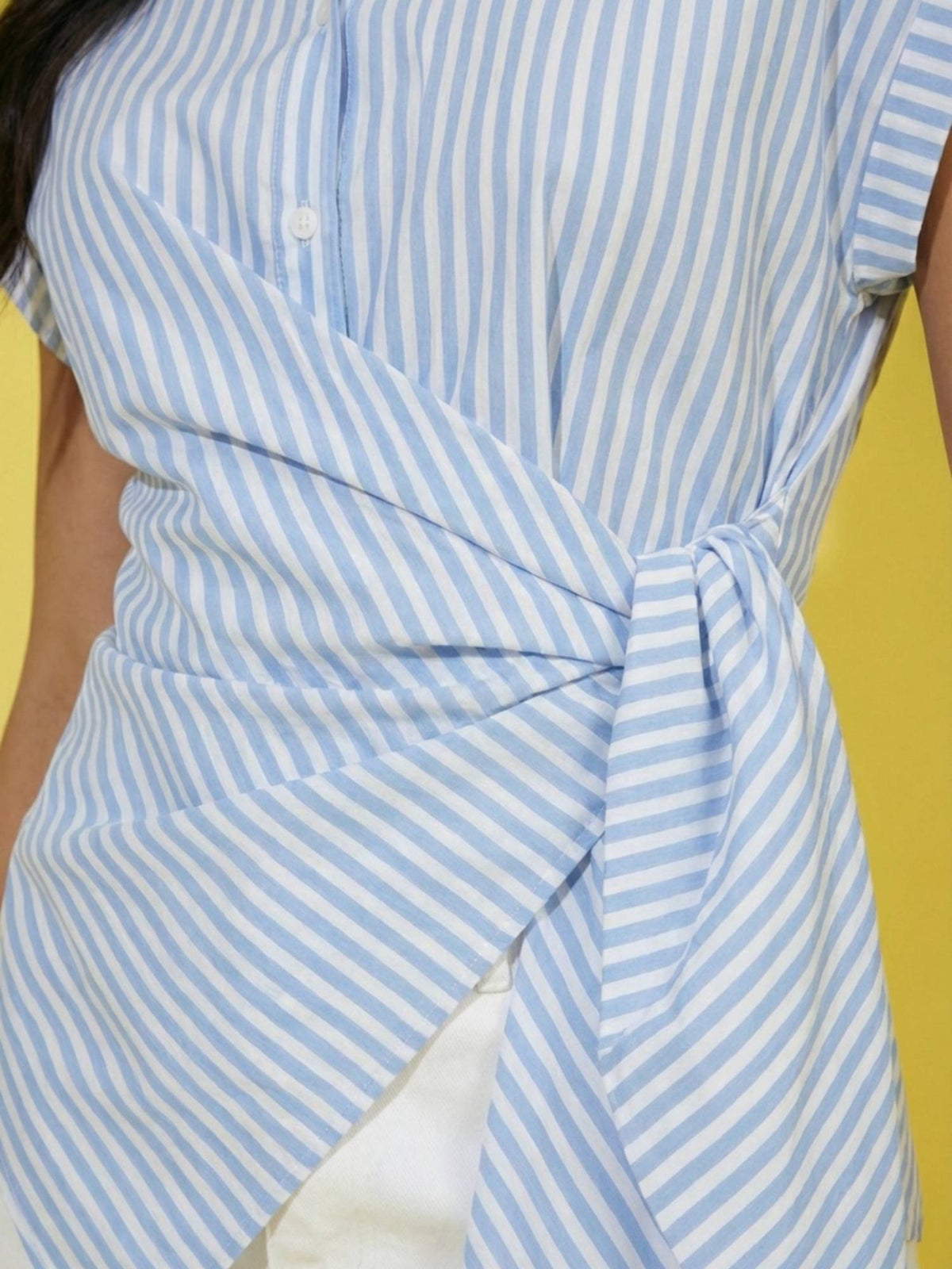 Blue Women Striped Wrap Style Cotton Shirt | S67 - view 5