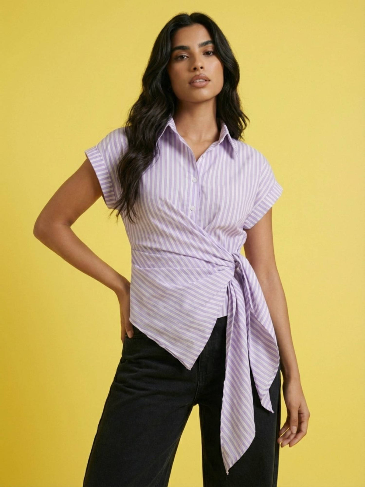 Pink Women Striped Wrap Style Cotton Shirt | S67 - view 11