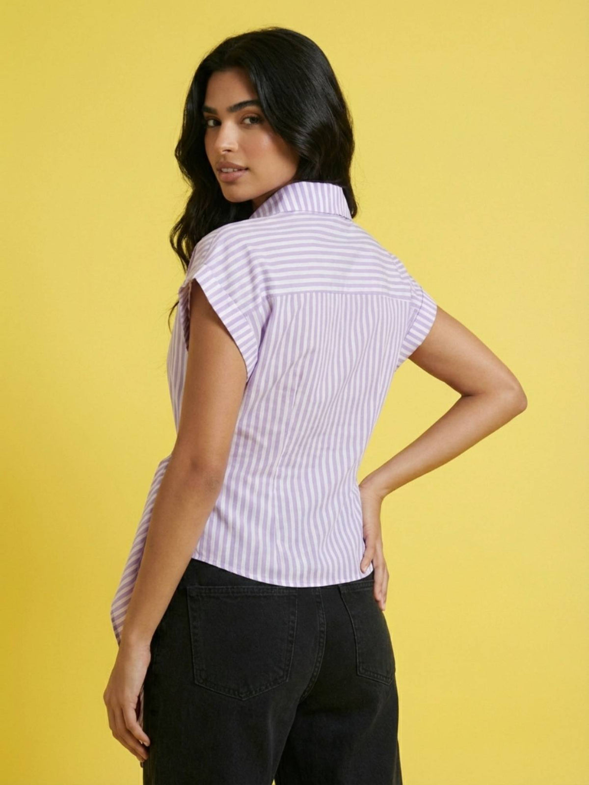 Purple Women Striped Wrap Style Cotton Shirt | S67 - view 2