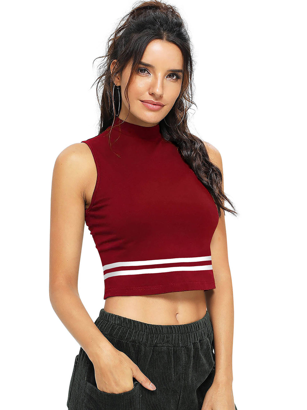Maroon Knit Fabric Crop Top for Women | CT61 - view 3