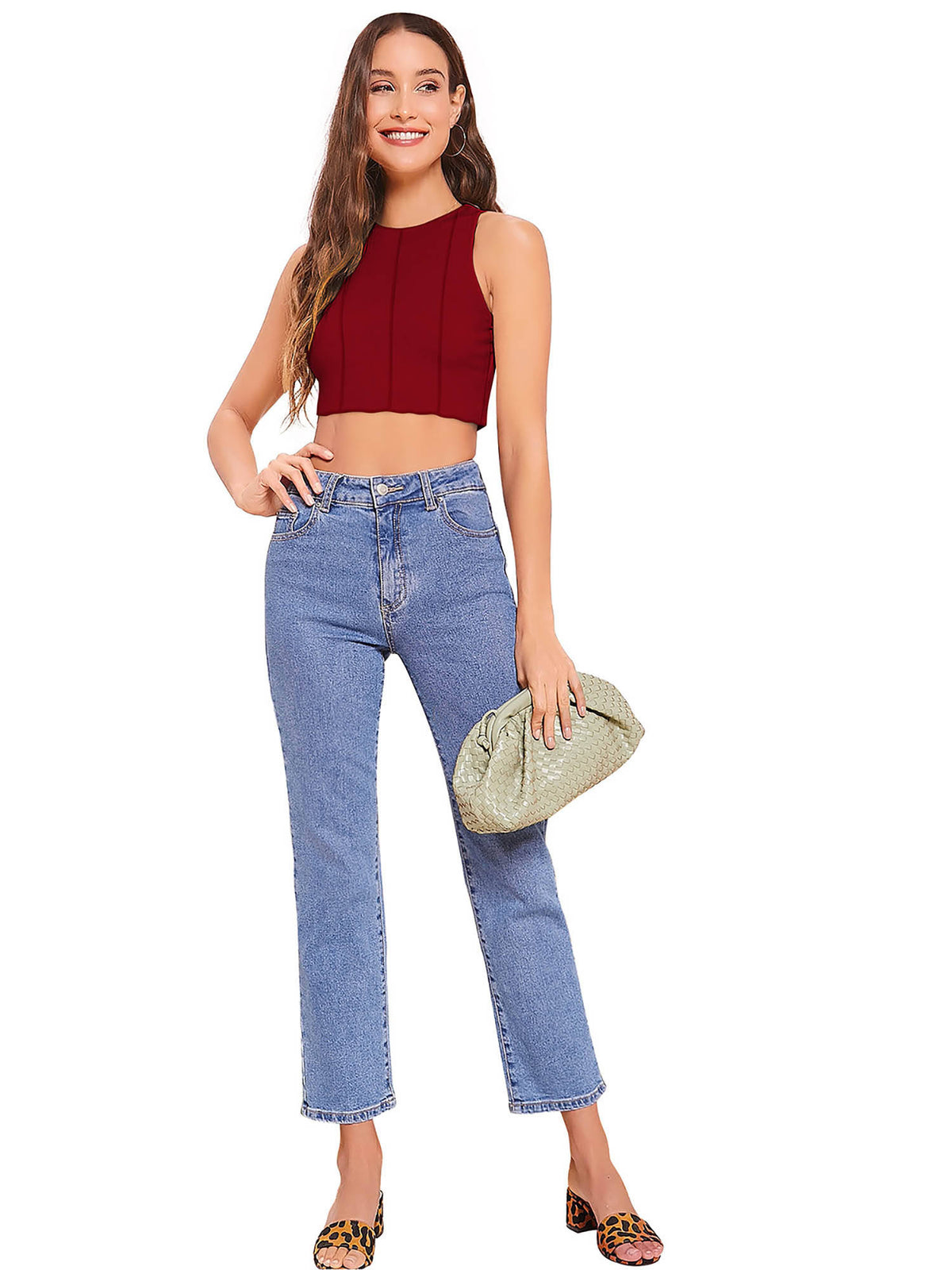 Maroon Knit Fabric Crop Top for Women | CT61 - view 5