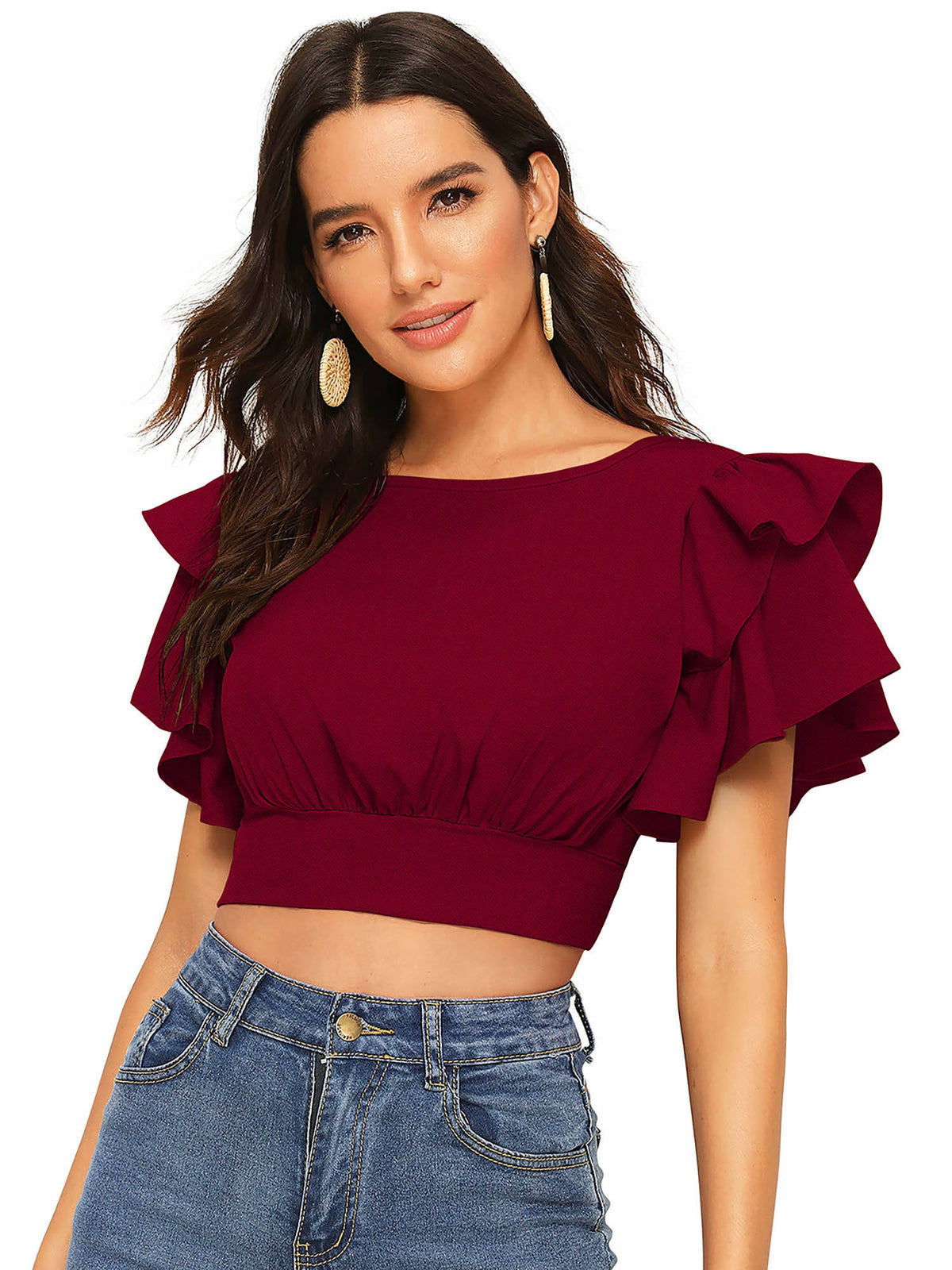 Teal Knit Fabric Crop Top for Women | CT61 - view 6
