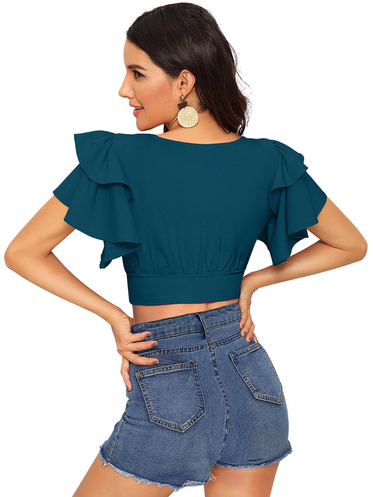 Teal Knit Fabric Crop Top for Women | CT61 - view 4