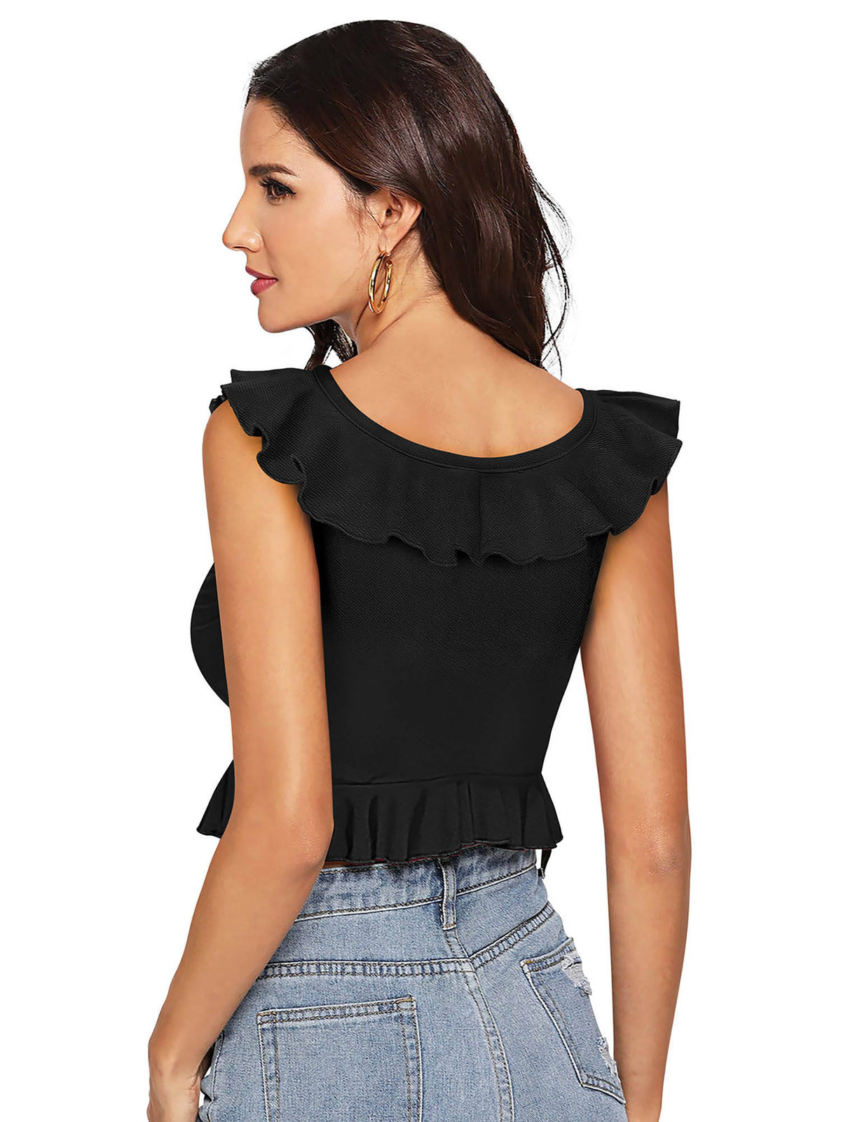 Black Knit Fabric Crop Top for Women | CT61 - view 4