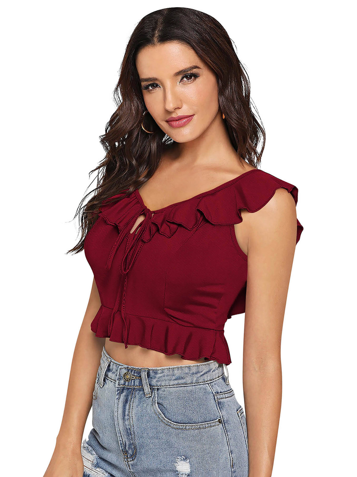 Maroon Knit Fabric Crop Top for Women | CT61 - view 3