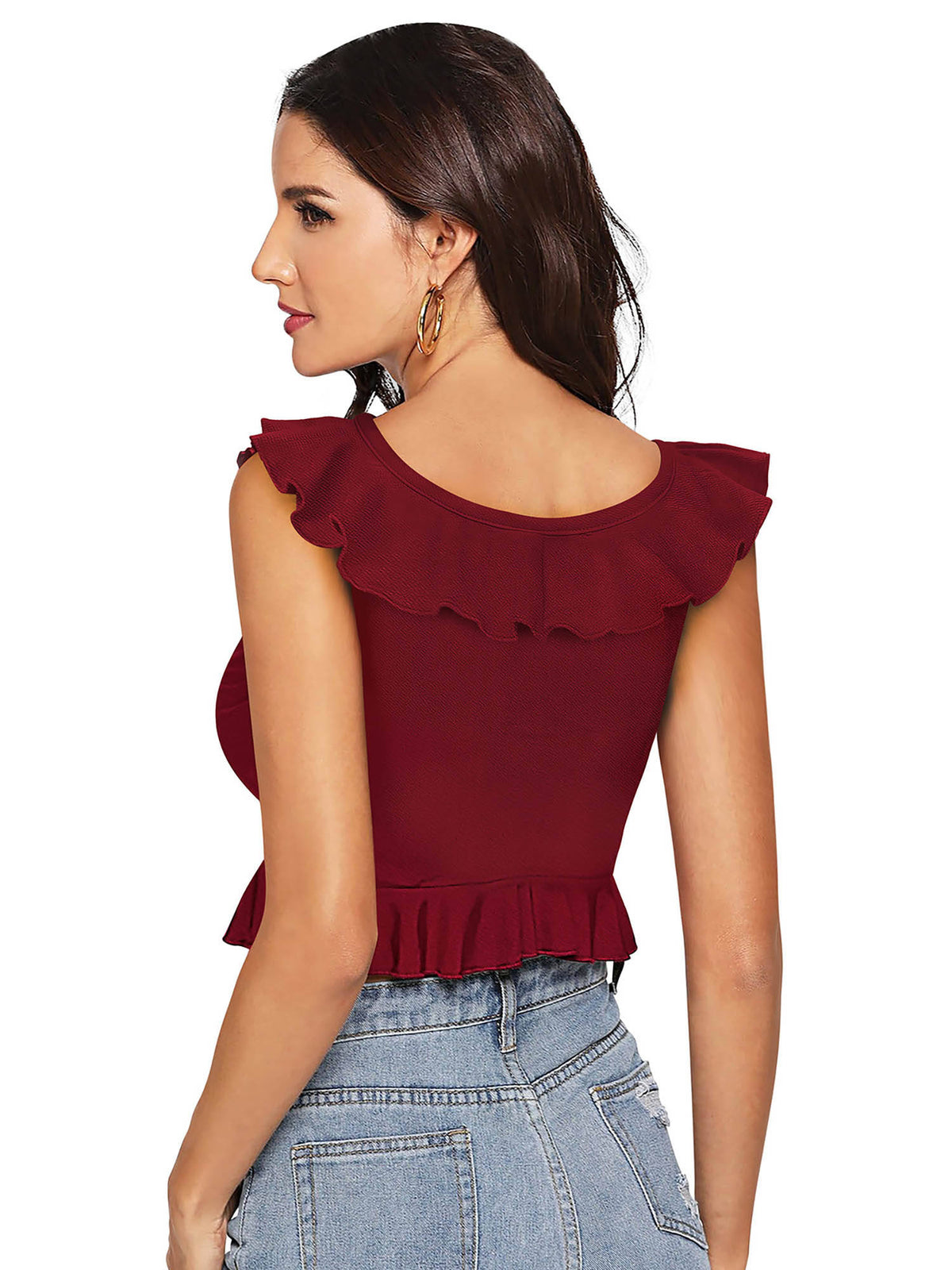 Maroon Knit Fabric Crop Top for Women | CT61 - view 4