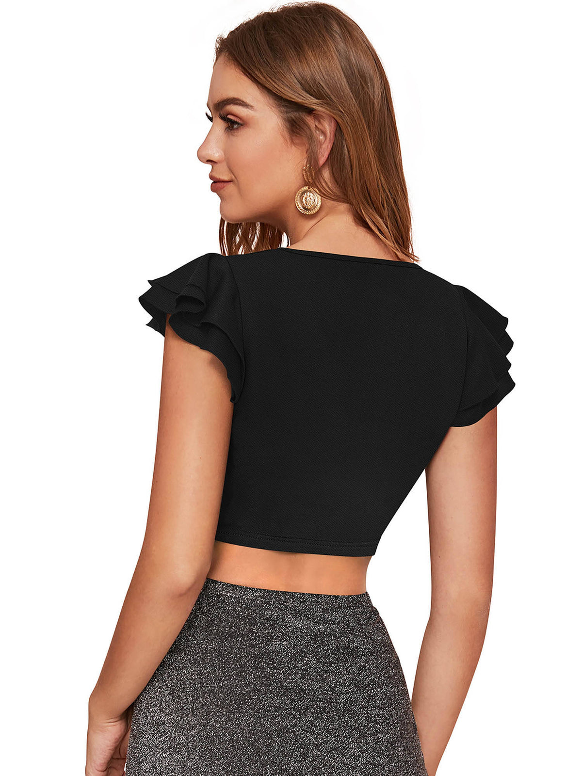 Black Knit Fabric Crop Top for Women | CT61 - view 4