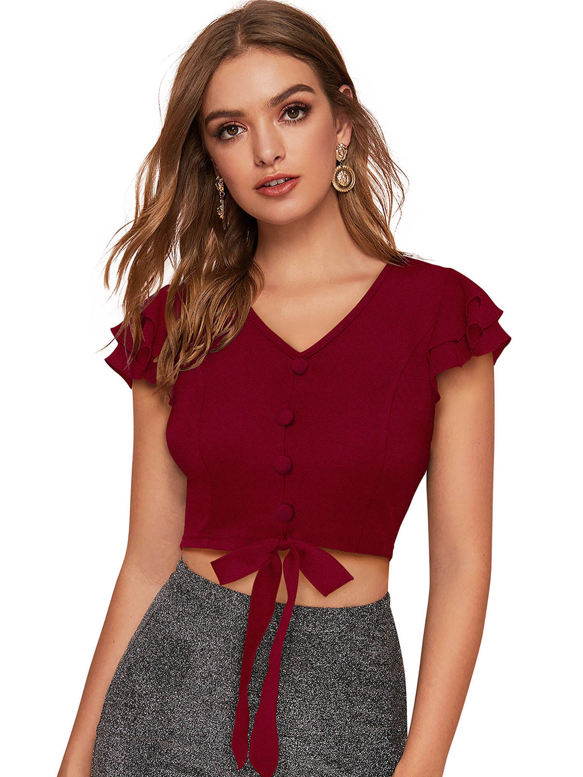 Maroon Knit Fabric Crop Top for Women | CT61 - view 1