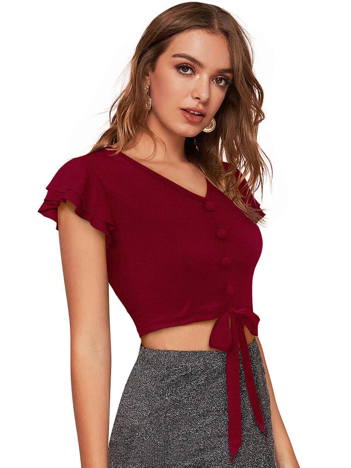 Maroon Knit Fabric Crop Top for Women | CT61 - view 2