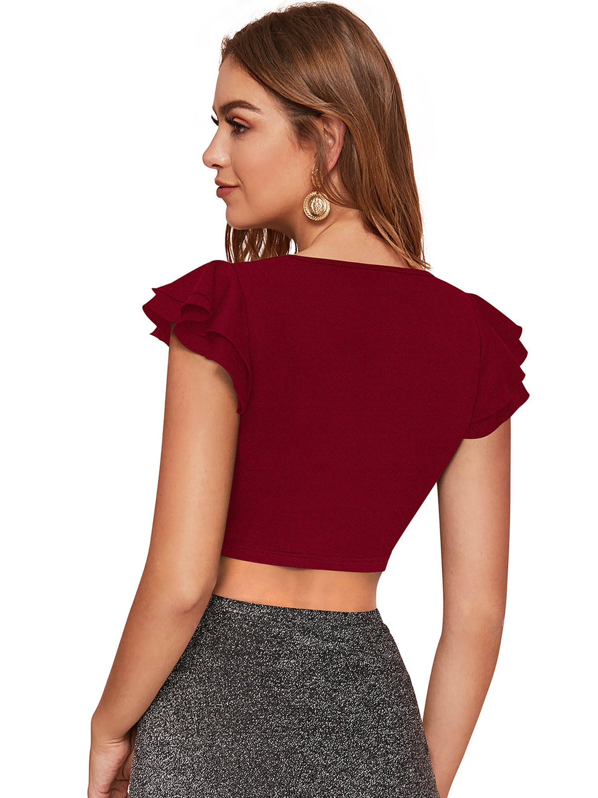 Maroon Knit Fabric Crop Top for Women | CT61 - view 4